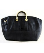 Uterqüe Black Snakeskin Embossed Leather with Brass Handles Tote Bag and... - $2,420.08 MXN