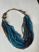 Tiny Blue &amp; Brown Glass Bead Multistrand Necklace – 18 inches in length + 3 inch - £10.46 GBP