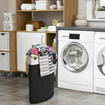 Costway Corner Bamboo Hamper Laundry Basket Washing Cloth Bin Storage Bag Black - £59.14 GBP