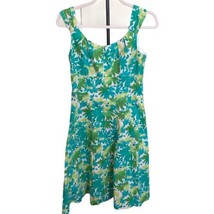 suite 7 Floral Sleeveless Empress Waist Dress size 8 Lime Teal Green Fit &amp; Flare - £14.01 GBP