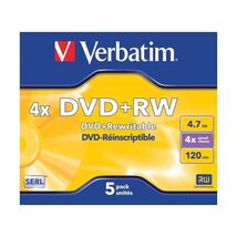 Verbatim 43229 DVD+RW 4x Disc in Non Print Jewel Case (Pack of 5)  - $43.00