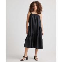 Quince Womens 100% European Linen Trapeze Midi Dress Pockets Black M - £37.92 GBP