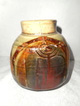 Studio Pottery Hand Thrown Drip Glazed Brown Tones Embossed Etch Square ... - $22.79