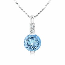 Aquamarine Solitaire Pendant with Diamond Bale in Silver (AAAA, Size- 5MM) - £232.87 GBP