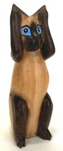 Vtg Hand Carved/Paint Wooden Cat Statue Figurine 6.5&quot; - £23.77 GBP