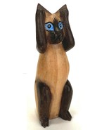 Vtg Hand Carved/Paint Wooden Cat Statue Figurine 6.5&quot; - $568.51 MXN