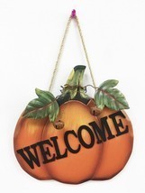 Pumpkin Welcome Wood Sign Wall Décor Thanksgiving Fall Halloween Decoration - £9.66 GBP