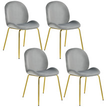 Costway 4PCS Velvet Accent Chairs Dining Side Chairs w/Gold Metal Legs Grey - £396.56 GBP