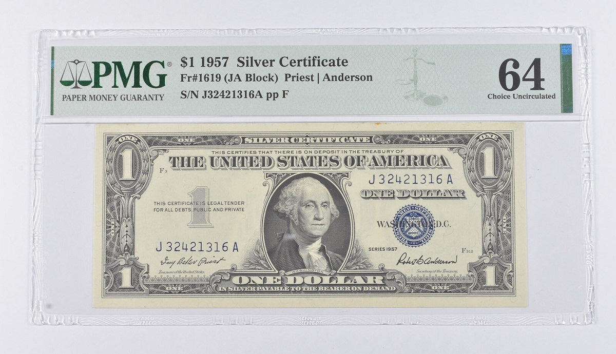 1957 Silver Certificate PMG FR#1619 (JA Block) Priest-Anderson   20220089 - $44.99