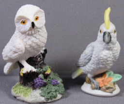 Mini Figurines White Owl &amp; White Cockatoo Realistic Resin &amp; Porcelain 2.5&quot; - £11.67 GBP