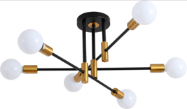 JTYP Mid Century Modern Sputnik Chandelier Light Fixture Black Gold 6-Light - £37.34 GBP