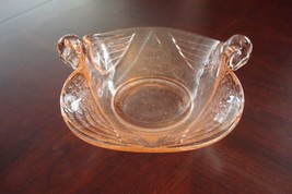 Pink Glass candy dish/bowl decorated with swans, beautiful design[*GL3] - $46.05