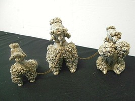 Porcelain Spaghetti Poodle Dogs-1950&#39;s, 3 Piece set, Mom-Puppies on Chains - £11.08 GBP