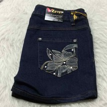 ZZVET dark denim shorts floral appliqué pockets - £11.90 GBP