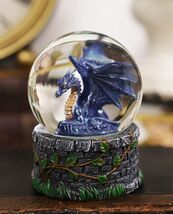 Small Fantasy Blue Midnight Dragon In Repose Glitter Water Globe Figurin... - $23.95