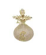 Money Bag Pendant Charm Real 10k Gold Dollar Sign CZ 3D 14.9g - $960.00