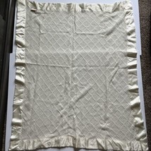 Vintage North Star Soft Open Weave Baby Blanket Satin Trim Ivory 45” X 37” - £31.21 GBP