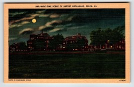 Night Time Moon Lit Baptist Orphanage Salem Virginia Postcard Linen Unposted VA - £9.64 GBP