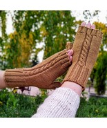 Brown Fingerless Gloves Womens Hand Knit Merino Wool Mittens Hand Warmers Gloves - $30.35