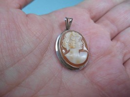 Italian Cameo Hand Carved Shell Sterling Silver Millgrain Pendant 4 Neck... - $72.68