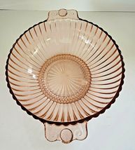 ANCHOR HOCKING PINK DEPRESSION GLASS RIBBED 8" SERVING BOWL WITH HANDLES image 3