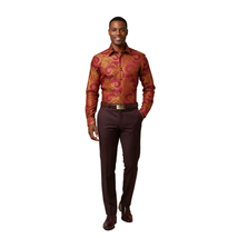 Men's JT MILANO by AVM Paisley Floral Shirt Turkey Slim Fit 6022-28 Wine/Gold image 5