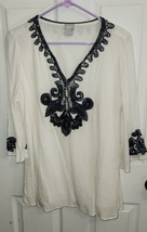 Chicos Alabaster Blue Beaded Embroidered Gauze Tunic Shirt Top Sz 1P US 8/10 - £18.04 GBP