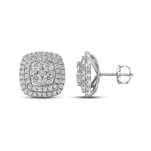 14k White Gold Round Diamond Double Square Frame Cluster Earrings 1-1/2 ... - $1,899.00