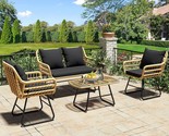 Yitahome 4-Piece Wicker Outdoor Bistro Set In Light Brown And Black, Fea... - $415.93