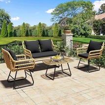 Yitahome 4-Piece Wicker Outdoor Bistro Set In Light Brown And Black, Fea... - £324.86 GBP
