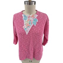 Vintage JP Collections Pink Silk Blend Floral Appliqué Sweater XXL Grand... - $47.52