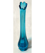 Vintage Mid Century LE Smith Blue Swung Art Glass Vase Eight Finger Rim 14&quot; - $1,039.09 MXN