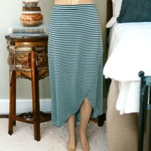 Gap Maxi Skirt L Striped Asymmetric Hem Jersey Flowy Pockets Coastal Gra... - $24.73