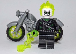Minifigure Custom Toy Ghost Rider &amp; motorcycle Green Flame Spirit of Vengeance - £4.73 GBP