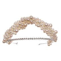 Women Baroque Pearl Wedding Crown Crystal Rhinestone Tiara For Wedding - £18.34 GBP