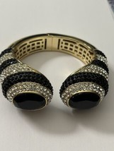 Akkad Rhinestone Pave Bracelet Gold Tone Hinged - $64.40