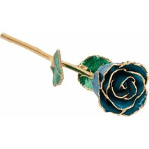 24k Gold Dipped Blue Zircon Lacquer Real Rose Valentine&#39;s Day Holiday Gift - £76.66 GBP