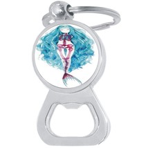 Mermaid Skeleton Bottle Opener Keychain - Metal Beer Bar Tool Key Ring - £8.58 GBP