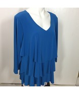 Susan Graver XL Blue Top Tiered Blouse V Neck Liquid Knit - $27.88 CAD