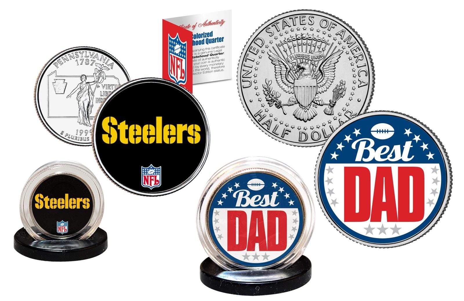 Best Dad - PITTSBURGH STEELERS 2-Coin Set Quarter &amp; JFK Half Dollar NFL ... - $15.85