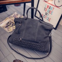 Fashion Rivet Women Handbags High Quality Nubuck Leather Ladies Hand Bags Large  - £142.51 GBP
