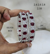 Indian Silver plated CZ Ruby Red Bangle Bracelet Size 2.10 2.8 2.6 Jewelry - £68.32 GBP