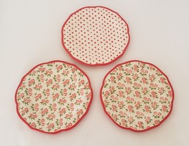 Pioneer Woman RED Timeless Floral &amp; Retro Dot Scalloped Edge 8.5&quot;Salad Plate Set - £15.14 GBP
