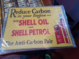 SHELL MOTOR OIL &amp; GASOLINE VINTAGE Gas Pump SIGN Mechanic Garage Free Sh... - $16.83