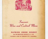 Patrick Creek Resort Souvenir Wine &amp; Cocktail Menu Crescent City Califor... - £22.10 GBP