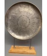 Hammered Antique Brass Serving Tray w/ Intricate, Embossed Designs &amp; Oak... - $7,567.74 MXN
