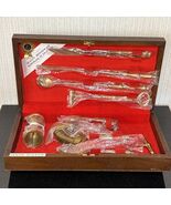 Vintage Bronzeware Cocktail Tool Kit MCM Bamboo Bar Set Teak Case 9 pc T... - $326.40