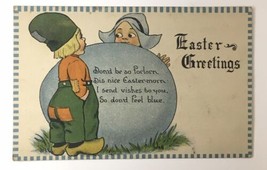 Vintage Dutch Easter Greetings PC Don&#39;t Feel Blue Boy &amp; Girl w Big Egg - $5.00