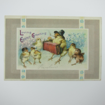 Easter Postcard Anthropomorphic Chicks in Hats Play Accordion Smoke Pipe Antique - £7.96 GBP