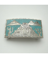 PLATA DE JALISCO AZTEC TEMPLE SOUTHWESTERN DESIGN TURQUOISE  BELT BUCKLE... - €59,05 EUR